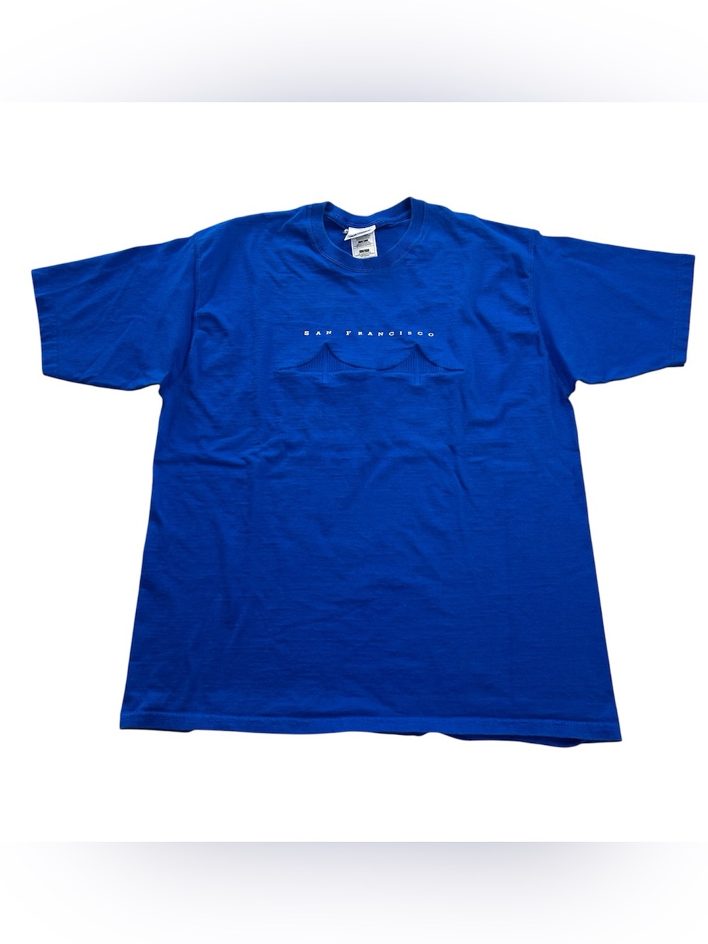 VTG 90s Discovery Channel San Francisco T-Shirt Men’s L Blue Golden Gate Bridge